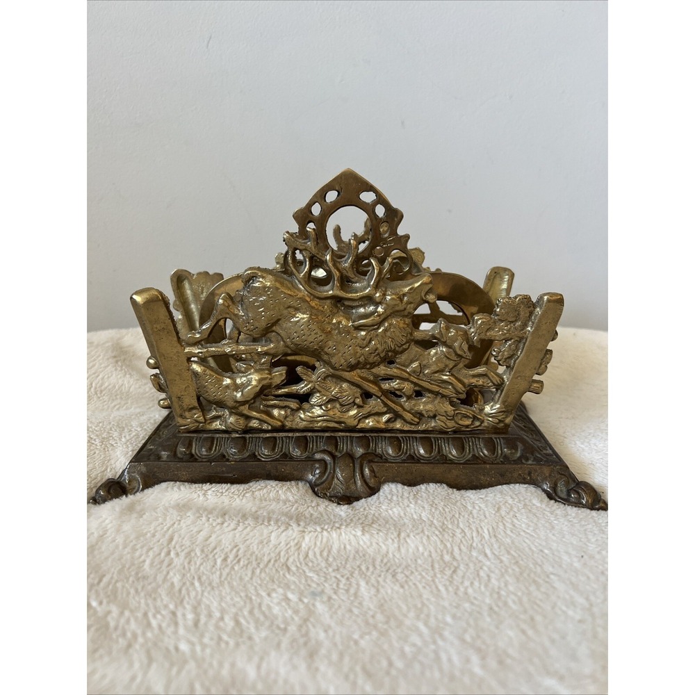 BRADLEY & HUBBARD 19TH CENTURY BRASS PLATED CAST IRON STAG LETTER HOLDER